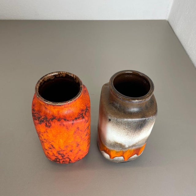 Fat Lava Orange Pottery Vases attributed to Scheurich, Germany, 1970s, Set of 2 For Sale - Image 14 of 18