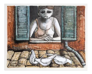 Lucio Ranucci Birdwatcher, Watercolor by Lucio Ranucci 1969