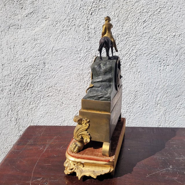 Double-Patinated Bronze Clock with Napoleon on Horseback, 19th Century For Sale - Image 9 of 17