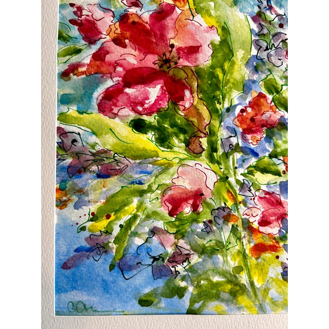 Bottle Green Watercolor Painting Ink and Wash Lillies Giclee Print For Sale - Image 8 of 9