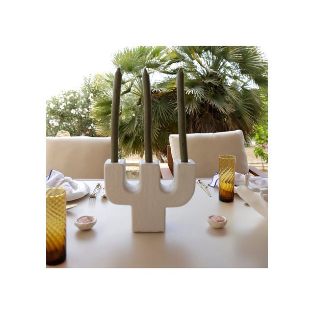 Hand carved three candle holder by Rubble Workshop. Signed by Maker