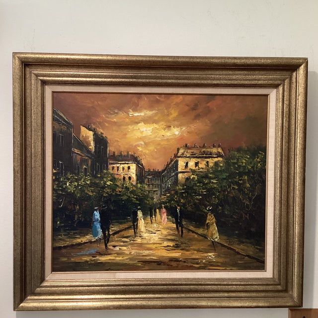 Vintage Impressionistic Painting on Canvas “Evening Paris“ Signed Framed For Sale - Image 12 of 12