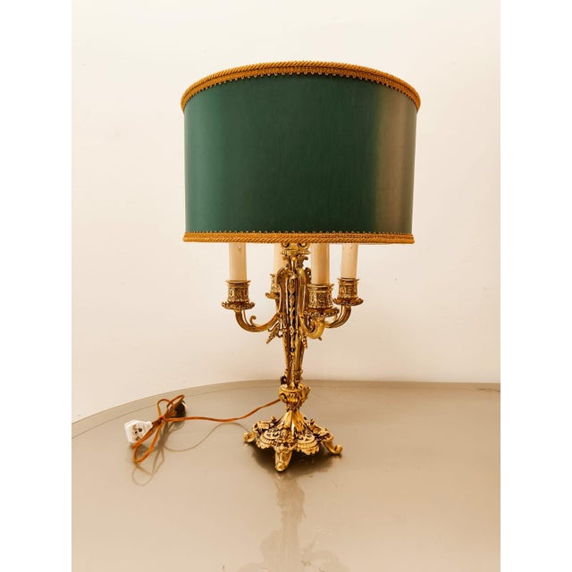 Gold Antique Four-Light Bronze Lamp with Lampshade For Sale - Image 8 of 18