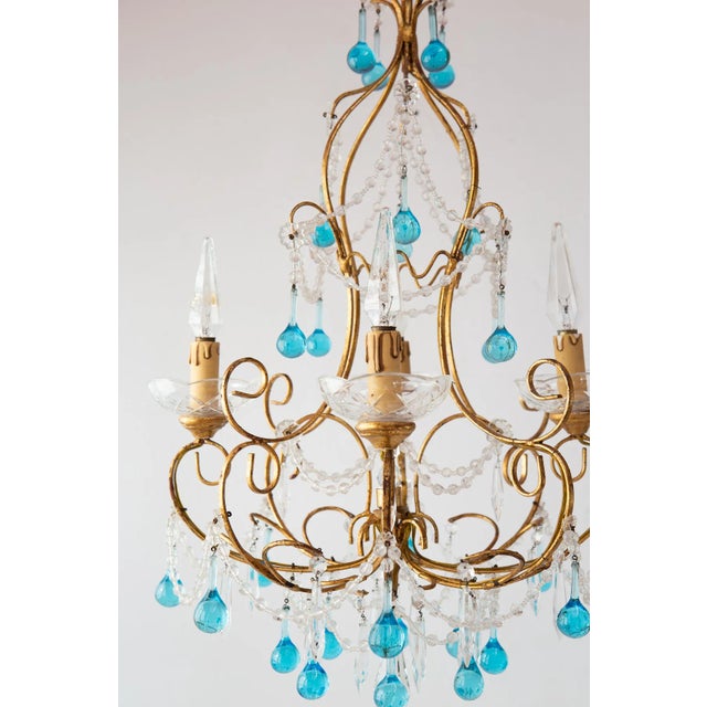 Italian Chandelier with Blue Glass Droplets, 1960s For Sale - Image 12 of 13