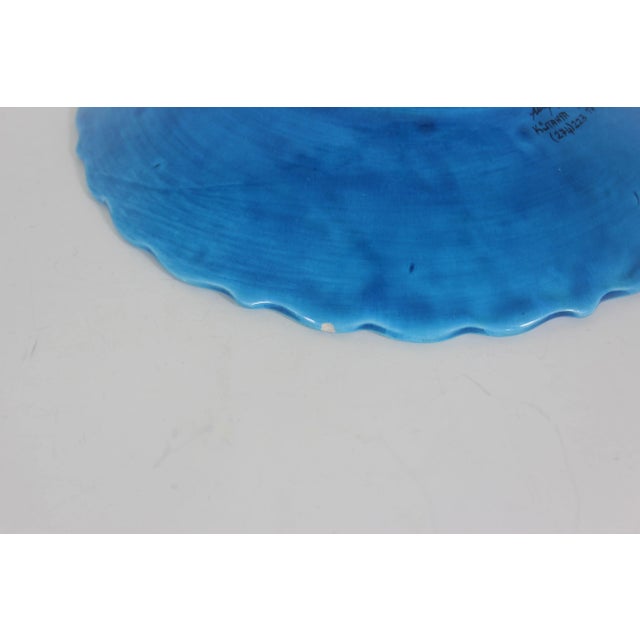 Teal Vintage Turkish Ceramic Wall Plate, Signed by Artist, Hand Painted Boho Decor, Styling Pomegranate Floral Deep Blue Teal Black For Sale - Image 8 of 10