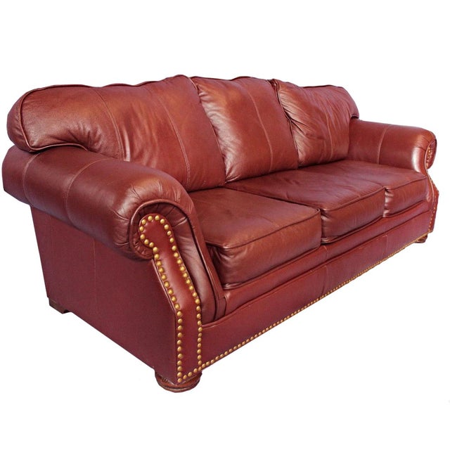 Transitional Brown Genuine Leather Nailhead Sofa Chairish