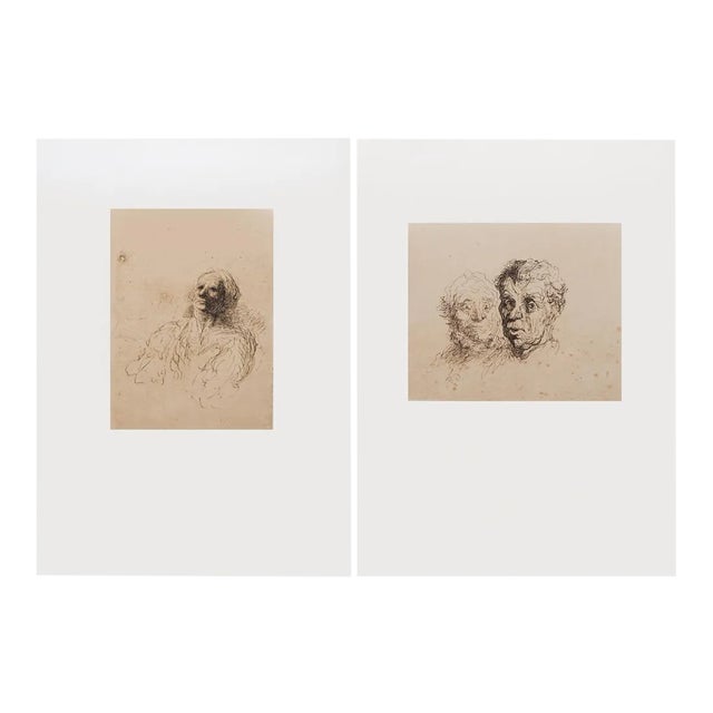 1959 After Honoré Daumier "Study of Heads" Vintage Hungarian Photogravures - a Pair For Sale