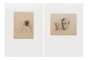 1959 After Honoré Daumier "Study of Heads" Vintage Hungarian Photogravures - a Pair