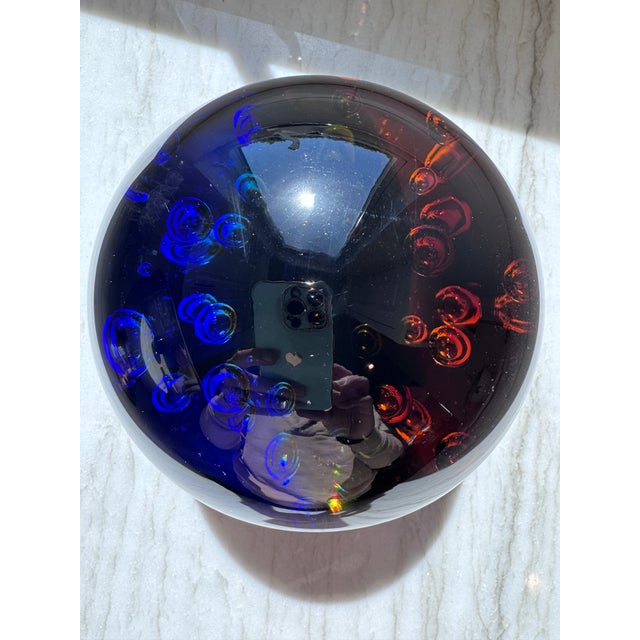 Large 10 Lbs. Studio Art Glass Sphere Controlled Bubble Orb Murano Style Decor Rainbow Paper Weight For Sale - Image 4 of 13