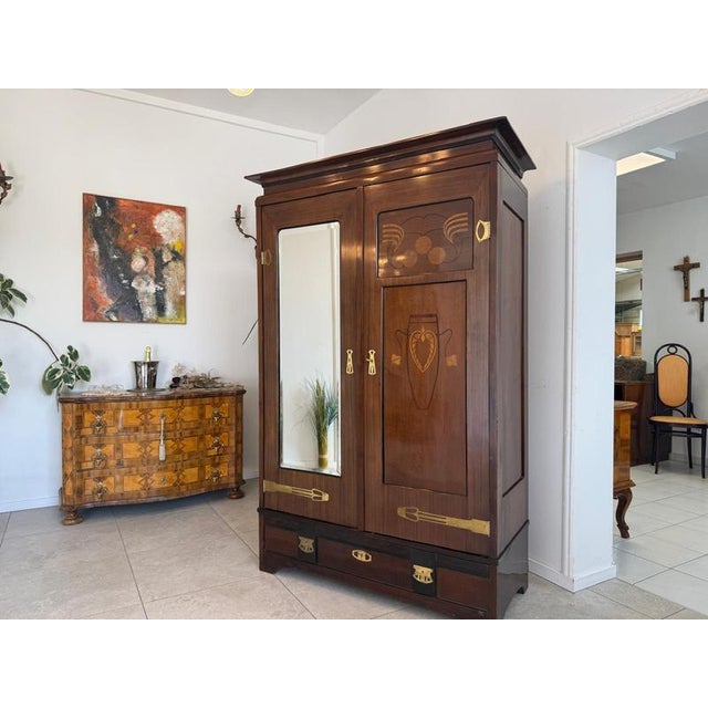 Art Nouveau Wardrobe with Mirror, 1920s For Sale - Image 3 of 15