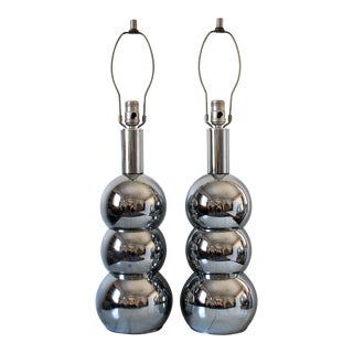 Mid Century George Kovacs Style Chrome Stacked Table Lamps - a Pair For Sale