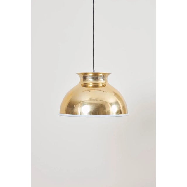 Large Brass Pendant Lamp with Fabric, 1970s For Sale - Image 9 of 12