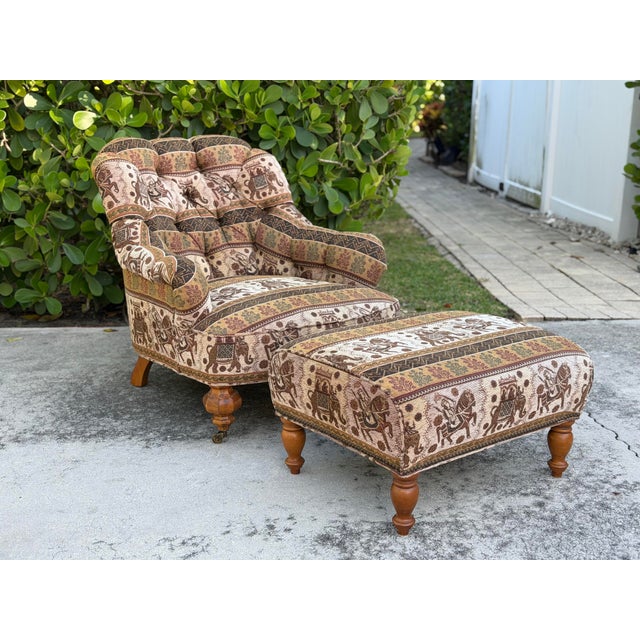English Vintage English Tufted Barrel Lounge Chair & Ottoman For Sale - Image 3 of 12