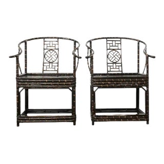 Pair of Chinese Ming Style Bamboo Horseshoe Armchairs For Sale