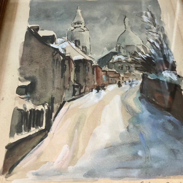 1950’s 2 Original Paris Street Scene Watercolor Paintings /Drawings Montmartre & Arch De Triumph Signed a Pair For Sale In Philadelphia - Image 6 of 8