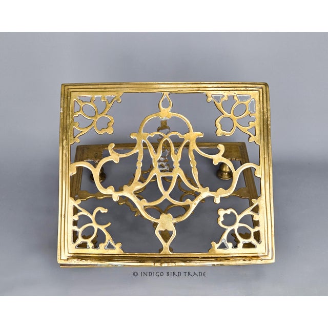 XLarge Antique Brass Folding Book Easel Stand For Sale - Image 4 of 8