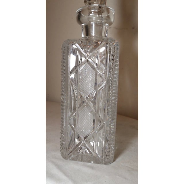 Vintage American Brilliant Cut Clear Crystal Liquor Wine Decanter Glass Bottle For Sale - Image 4 of 12