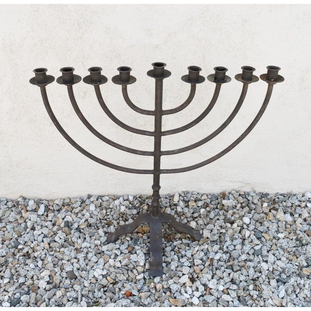 Industrial Vintage 1980s Candelabra 9 Cups Custom Made Wrought Iron 24'' Height X 24'' Width X 14'' Base For Sale - Image 3 of 10