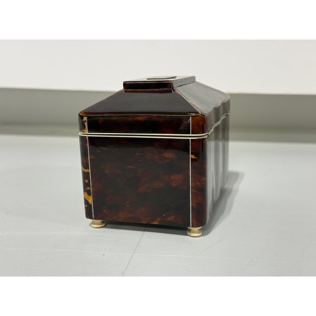Brown Dutch Dome-Top Faux Tortoiseshell Tea Caddy With Mounts, Circa 1830 For Sale - Image 8 of 10