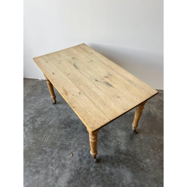 Antique Pine Farmhouse Table on Casters For Sale - Image 9 of 12