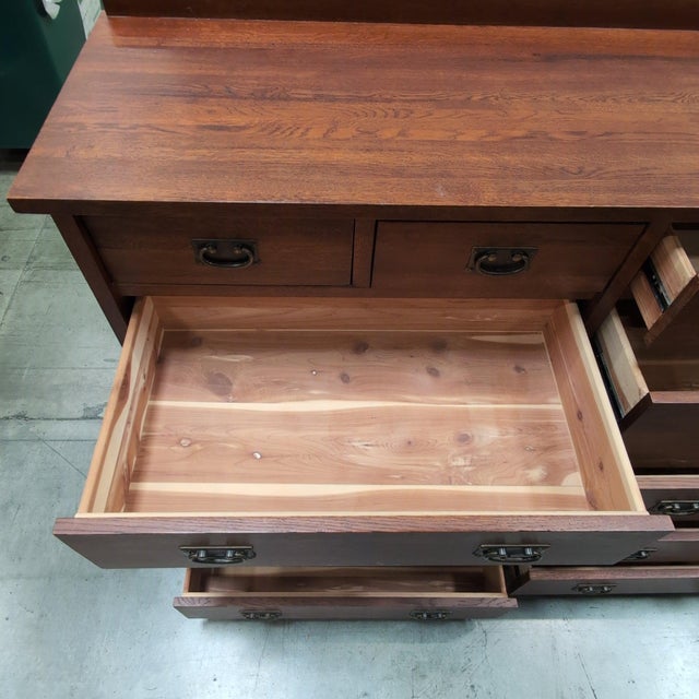 Wood Tradewins Mission Oak 12-Drawer Double Dresser, Solid Oak With Cedar-Lined Drawers, Arts and Crafts For Sale - Image 7 of 11