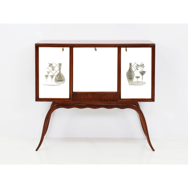 Bar with Slender Legs and Mirrored Interior attributed to Guglielmo Ulrich, Italy, 1952, in Very Good conditions. Designed...