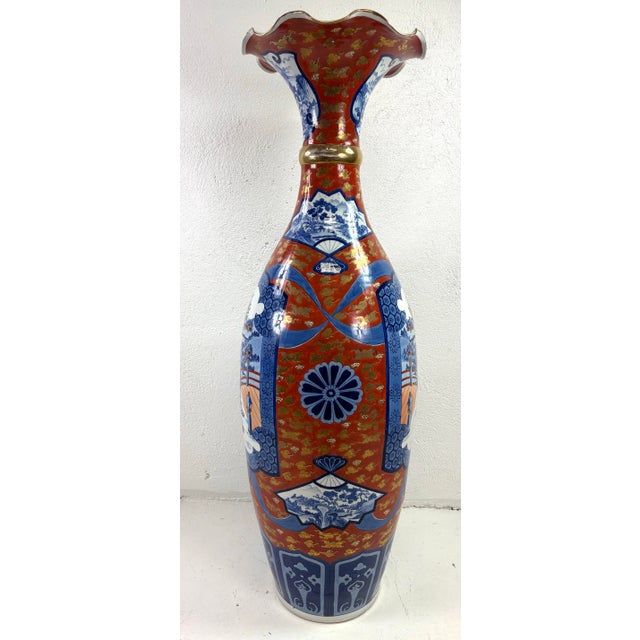 Burgundy Monumental Palatial Size Hand Painted Japanese Emari Vace For Sale - Image 8 of 12