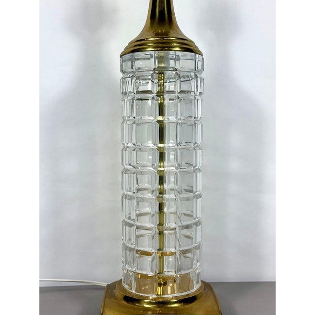 Hollywood Regency Mid 20th Century Hollywood Regency Signed Dresden Hand-Cut Block Crystal & Brass Table Lamp - Large 31" For Sale - Image 3 of 14