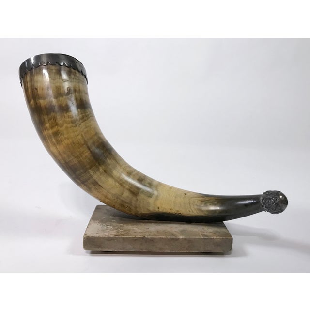English Antique Horn Vase With Stone Base For Sale - Image 3 of 6