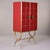 Tall Italian Mid Century Red Glass and Brass Bar Cabinet For Sale - Image 4 of 12