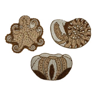 Kim Seybert Beaded Sea Life Coasters - Set of 3 - Octopus, Nautilus, Shell For Sale