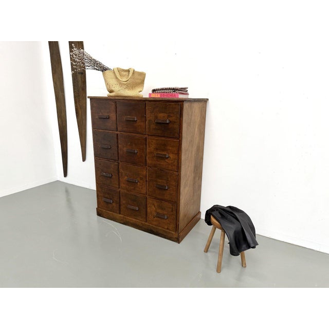 Early 20th Century Antique 12-Drawer Pine Workshop Cabinet, 1900s For Sale - Image 5 of 18