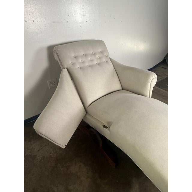 Victorian Style Adjustable Sherz Lounge Chair, Wood & Linen, France For Sale - Image 10 of 14