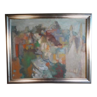 Mid 20th Century Post-Impressionist View of Russian Hill and St Peter and Paul Church in North Beach Oil on Canvas Painting, Framed For Sale