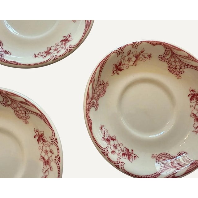 1940s Set of 3 Antique Shenango Inca Ware Pink Floral Transferware Saucers For Sale - Image 5 of 6