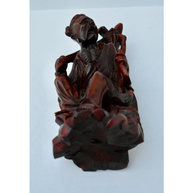 Wood Vintage Chinese Hand Carved Rosewood Figurine of Wise Man For Sale - Image 7 of 13