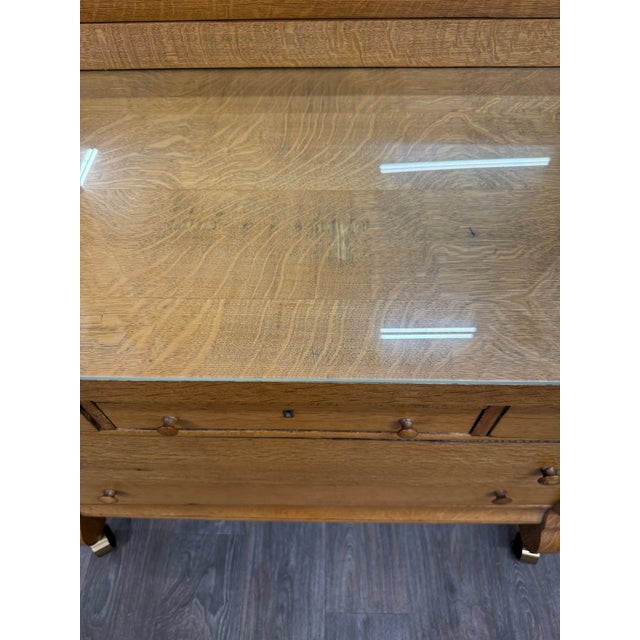 Antique American Empire Revival Oak Lowboy Dresser Chest of Drawers With Mirror For Sale In Kansas City - Image 6 of 18