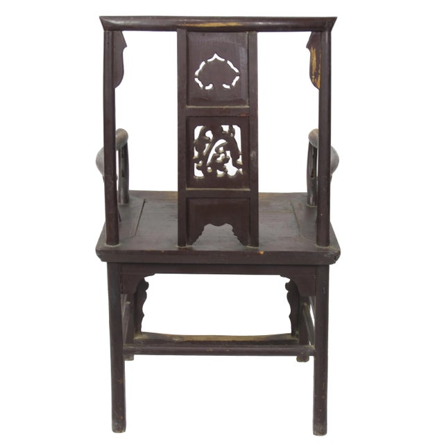 Antique Chinese Armchair With Carved Back and Rim - a Pair For Sale - Image 9 of 10