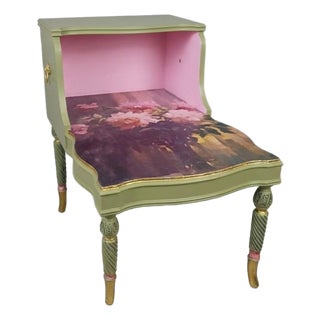 Whimsical Cottage Revival Artichoke Green & Peony Tiered Side Table For Sale