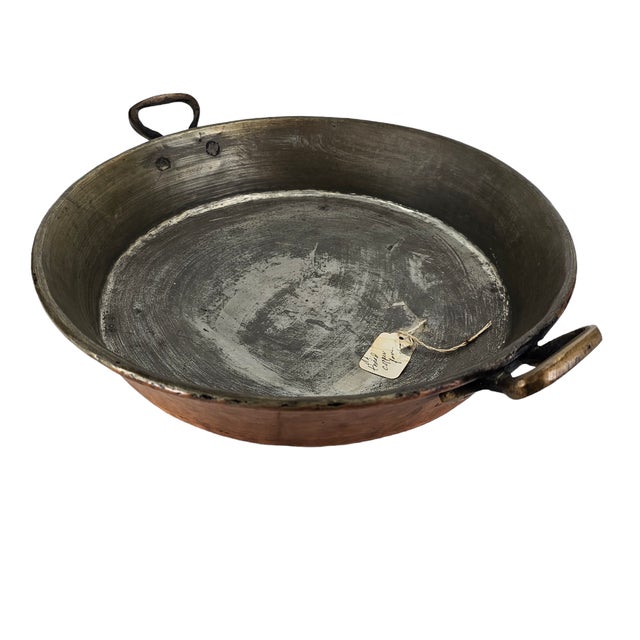19th Century Antique 19th Hammered Solid Copper Pan Brass Handle Tin Lined 19th C For Sale - Image 5 of 12
