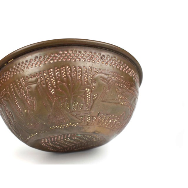 Early 20th Century Early 20th Century Middle Eastern Egyptian Style Hand Engraved Copper Bowl For Sale - Image 5 of 9