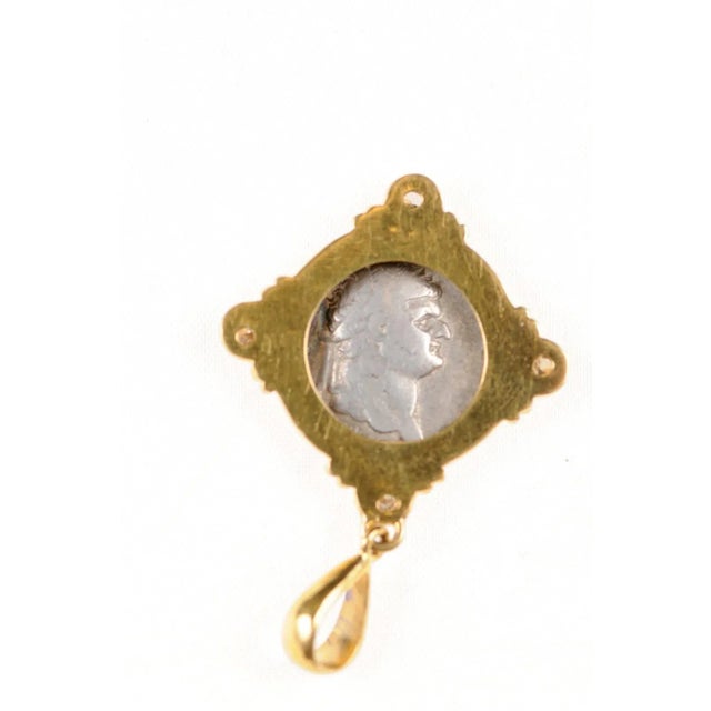 Antique Roman Denarius Coin in 22k Pendant W/Diamonds For Sale - Image 4 of 12