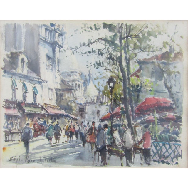 Van Lod Watercolor Painting Paris Art Wall Late 20th Century Painting measures 10 3/4" wide and 8 1/2" tall. Overall...