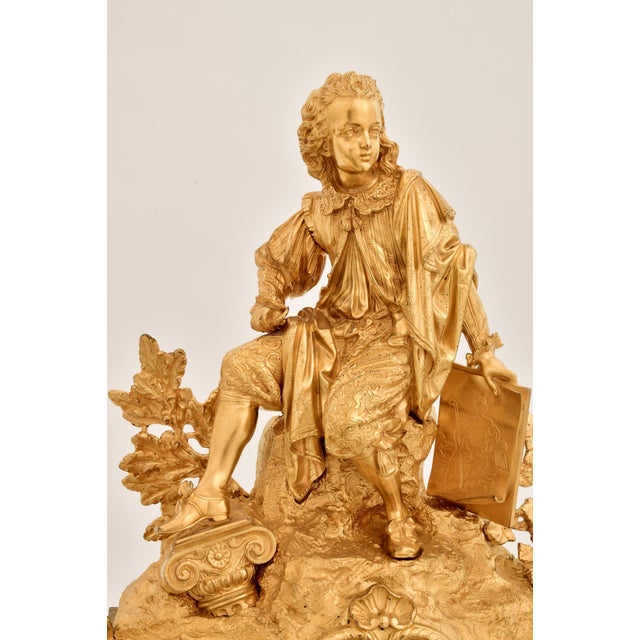 Metal French Napoleon III Gilt Bronze Figural Mantel Clock, Early 19th Century For Sale - Image 7 of 11