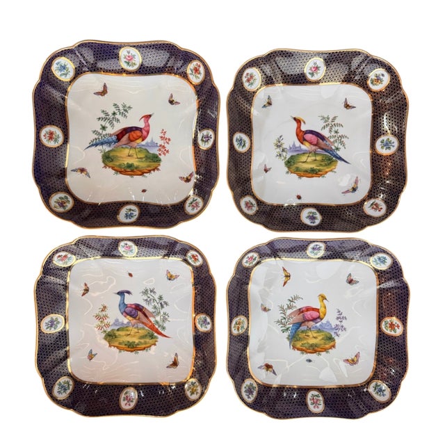 8 3/4" x 8 3/4" This magnificent quartet of English parcel-gilt porcelain square plates by Copeland Spode, originally...