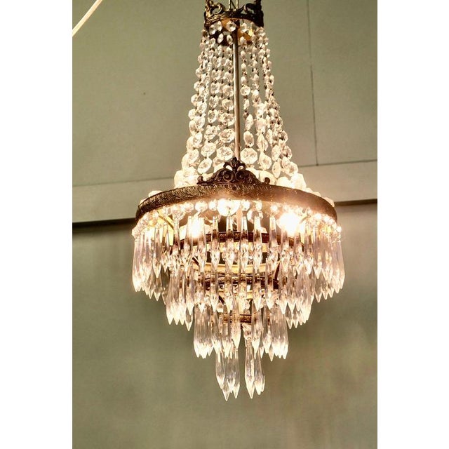 Glass Large French Empire Style Crystal Waterfall Chandelier, 1920 For Sale - Image 7 of 8