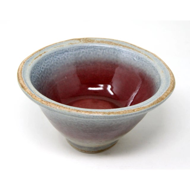 Beautiful vintage studio art pottery bowl with an amazing high gloss glazed interior and very unique double walled form!...