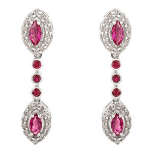 One-of-a-Kind Design 925 Silver Natural Ruby Diamond Dangle Earrings- A Pair