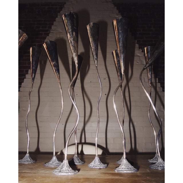 Vintage Adjustable Sculptural Metal Candlesticks, Set of Three For Sale - Image 9 of 9