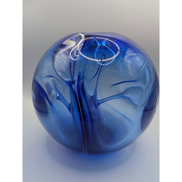 William Worcester Glassworks Signed 1987 Studio Art Glass Vase Cobalt Blue For Sale - Image 9 of 13